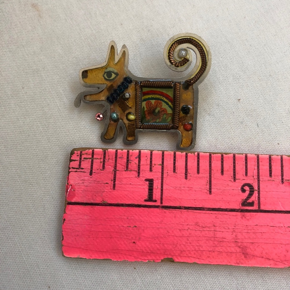 Seeka Dog Pin Art Deco Beaded Jewels Brooch Style Puppy Flowers Yellow Tone - Picture 12 of 12